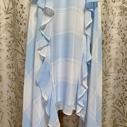 Belle + Sky Pastel Blue Plaid Ruffle Midi Dress XS Cottagecore Coquette Dollette
