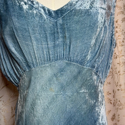 Nostalgia Vintage Ombre Crushed Blue Velvet Maxi Dress Womens L 90s Whimsigoth
