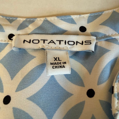 Notations Geometric Top Women XL Blue White Convertable Sleeve Office Corpcore