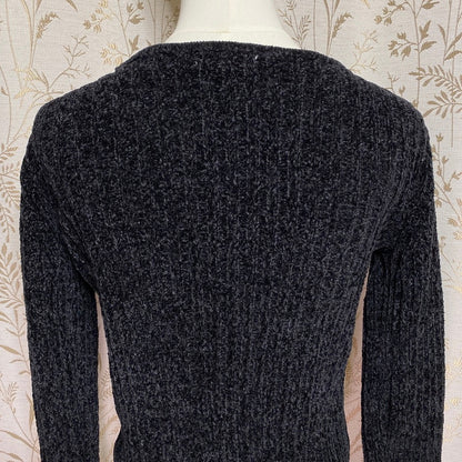 SO Black Chenille Ribbed Crop Cardigan Zip Juniors M Y2K 90s Grunge Whimsigoth