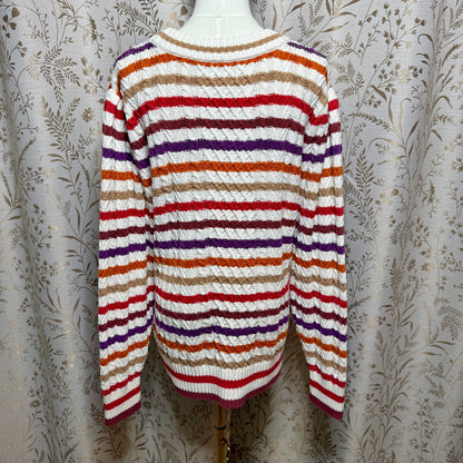 St Johns Bay Striped Cable Knit Puff Sleeve Sweater Women 2X Academia Retro Cozy