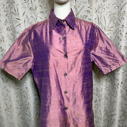 Tom Tom California Vintage Iridescent Silk Shirt Women M Purple Boho Artsy Retro