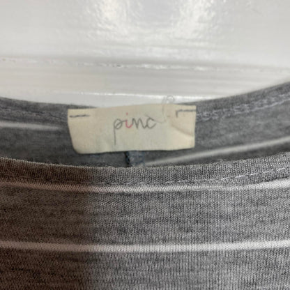 Pinc Striped Tunic Dress Gray White Stripes Stretchy Lagenlook Minimalist Casual