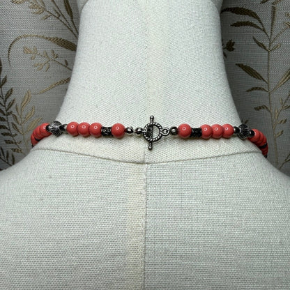 Vintage Artisan Salmon Pink Beaded Necklace 1990s Southwest Boho Retro Tribal