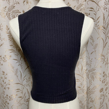 Urban Outfitters Black Ribbed V-Neck Crop Top Small Grunge Coquette Indie Goth