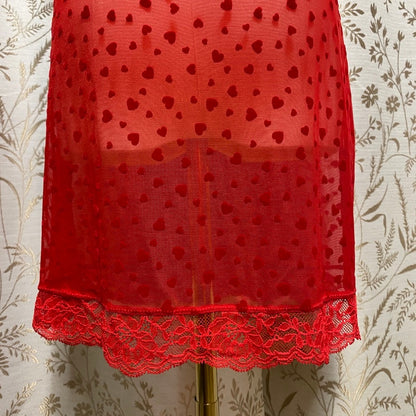 Victorias Secret Red Heart Sheer Mesh Slip Dress Large High Stretch Bodycon Sexy