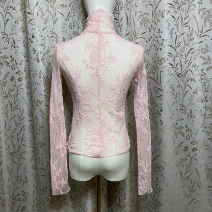 Free People Intimately Pink Lace Mock Neck Top XXS Balletcore Coquette Fairycore
