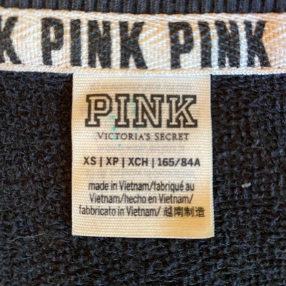 PINK Black Quarter-Zip Pullover XS Y2K Activewear Grunge Streetwear Distressed