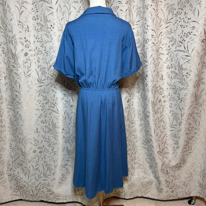 Grace Karin Tie Front Shirt Dress Women XL Blue Linen Blend Coastal Minimalist