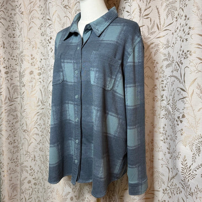 32 Degrees Heat Plaid Fleece Shirt Women XL Blue Cabincore Cozy Outdoor Gorpcore