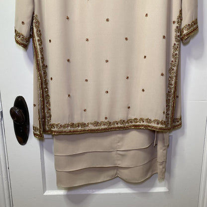 Jack Bryan Vintage Beaded Chiffon Midi Dress & Jacket Sz 14 90s Elegant Modest