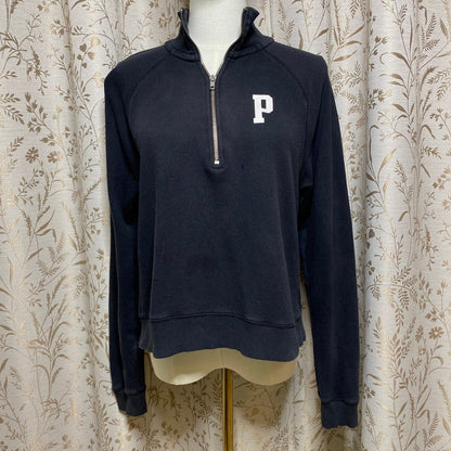 PINK Black Quarter-Zip Pullover XS Y2K Activewear Grunge Streetwear Distressed