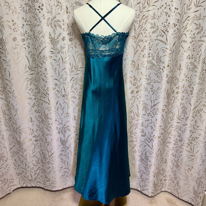 Alcea Rosea Lace Trim Satin Slip Dress Women M Green Romantic Coquette Boudoir