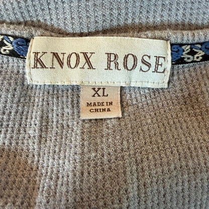 Knox Rose Front Tie Waffle Knit Top Women XL Gray Lace Boho Cozycore Romantic