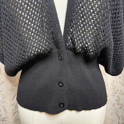 GRACE KARIN Black Open Knit Cardigan Women XL Shrug Goth Whimsigoth Minimalist