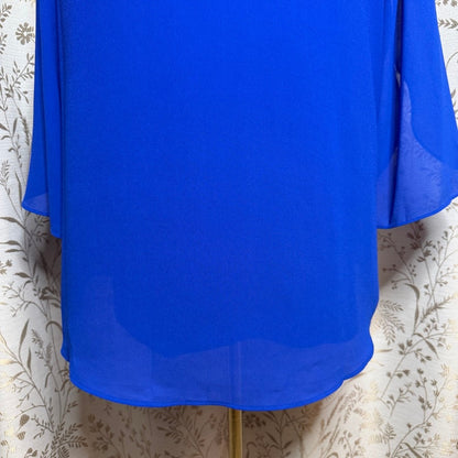 Grace Karin Blue Chiffon Blouse Women 2XL NWOT Office Chic Minimalist Colorblock