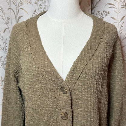 Two by Vince Camuto Textured Button Front Cardigan Women M Forestcore Earthcore