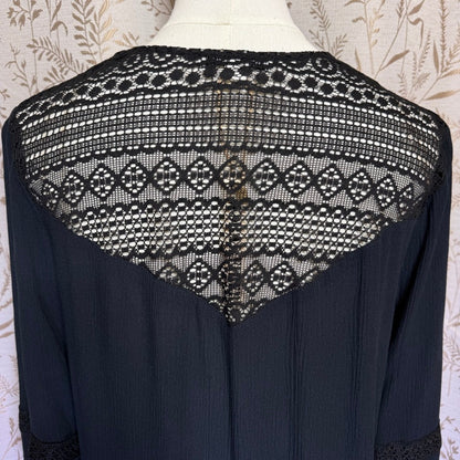 Moral Fiber Black Crochet Lace Open Front Cardigan NWT M Whimsigoth Boho Witchy