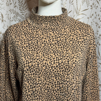 Croft & Barrow Leopard Print Mock Neck Top Women L Minimalist Office Siren Indie