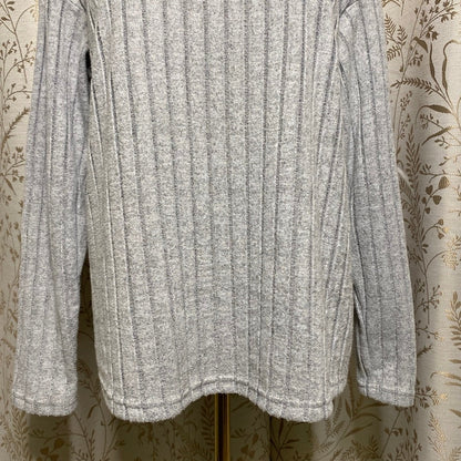 Heather Gray Ribbed Knit Long Sleeve Top Small Scandi Lagenlook Minimalist Cozy