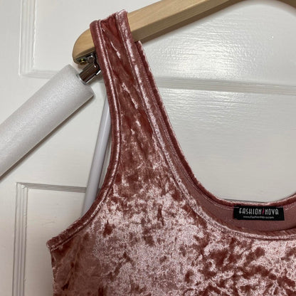 Fashion Nova Dusty Rose Velvet Crop Top Juniors XL Stretch Y2K Ballet Boho Club