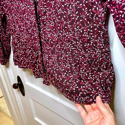 Gap Burgundy Floral Print Blouse Womens Large Cottagecore Dainty Fairycore Fall