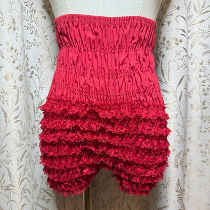 Womens Red Lace Ruffle High Waist Bloomer Shorts S/M Lolita Cosplay Coquette