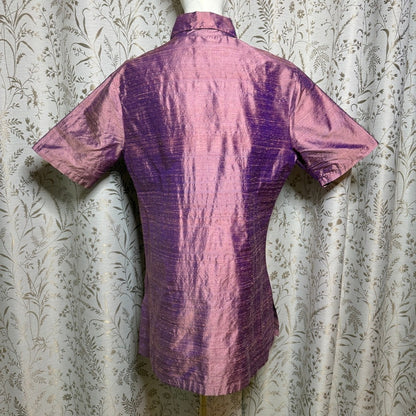 Tom Tom California Vintage Iridescent Silk Shirt Women M Purple Boho Artsy Retro