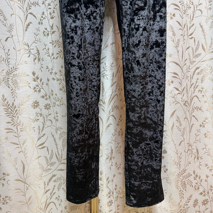 Victoria’s Secret Black Crushed Velvet Logo Leggings Women L Y2K Streetwear Glam
