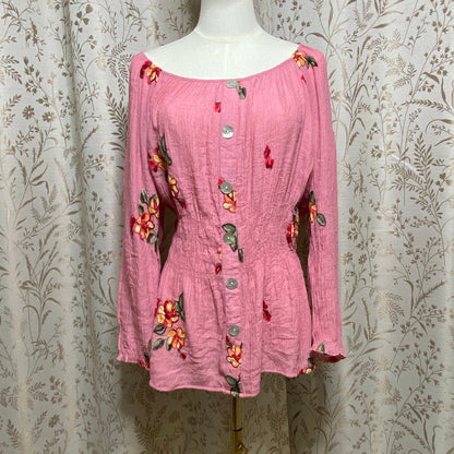Fig and Flower Floral Embroidered Blouse Junior's XL Boho Cottagecore Romantic