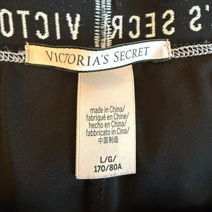 Victoria’s Secret Black Crushed Velvet Logo Leggings Women L Y2K Streetwear Glam