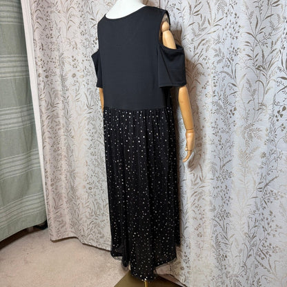 Whimsigoth Polka Dot Maxi Dress Women 1X Black Party Holiday Festive Going Out