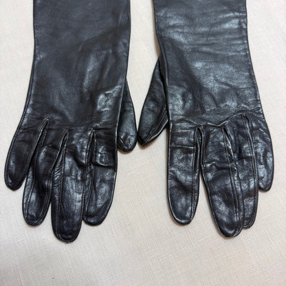 Vintage Black Leather Dress Gloves Women Small Unlined Kidskin Mid-Century Retro