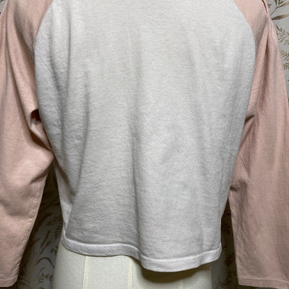 Forever 21 Cropped Raglan Tee Small Pink White Thrashed Sarcastic Snarky Saying