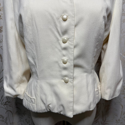 Vintage Cream Peplum Blazer Womens S 3/4 Sleeve New Look Mid-Century Retro Chic
