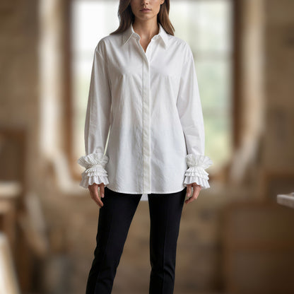 Ashley Stewart Ruffle Cuff Button Up Shirt Women 2XL White Pirate Ren Faire Goth