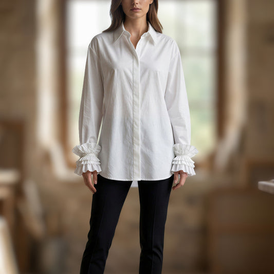 Ashley Stewart Ruffle Cuff Button Up Shirt Women 2XL White Pirate Ren Faire Goth