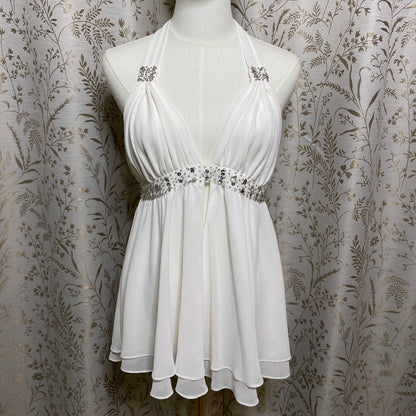 Victorias Secret White Halter Babydoll L Beaded Sequin Bridal Coquette Angelcore