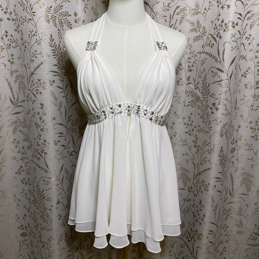Victorias Secret White Halter Babydoll L Beaded Sequin Bridal Coquette Angelcore