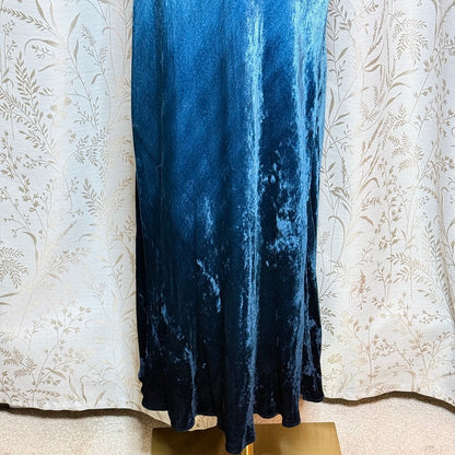 Nostalgia Vintage Ombre Crushed Blue Velvet Maxi Dress Womens L 90s Whimsigoth