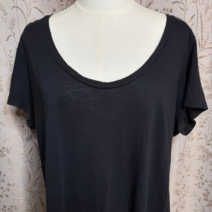 Susina Black Cotton Modal T-Shirt Women 1X Minimalist Capsule Loungewear Relaxed