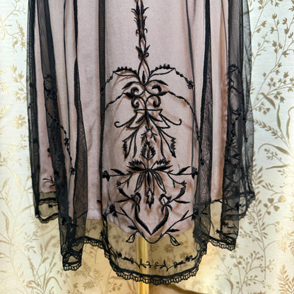 Newport News VTG Y2K Lace Mesh Flapper Dress 10 Black Pink Art Deco Gatsby 1920s