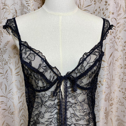 Victoria Secret Black Lace Flyaway Babydoll L Dark Coquette Romantic Fairy Goth