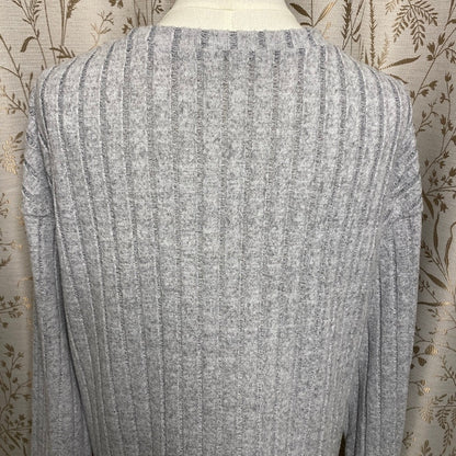 Heather Gray Ribbed Knit Long Sleeve Top Small Scandi Lagenlook Minimalist Cozy