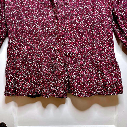 Gap Burgundy Floral Print Blouse Womens Large Cottagecore Dainty Fairycore Fall
