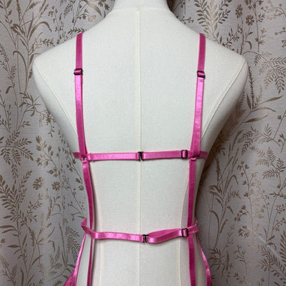 Fredericks of Hollywood Pink Cage Teddy Romper L/XL Coquette Boudoir Romantic