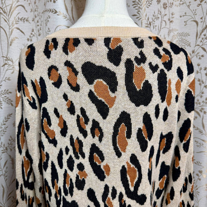 A New Day Bold Leopard Print Sweater Women XL Cozy Casual Office Chic Neutrals