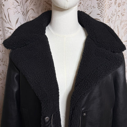 Levi's Faux Leather Sherpa Aviator Jacket Women XL Bomber Moto Biker Streetwear