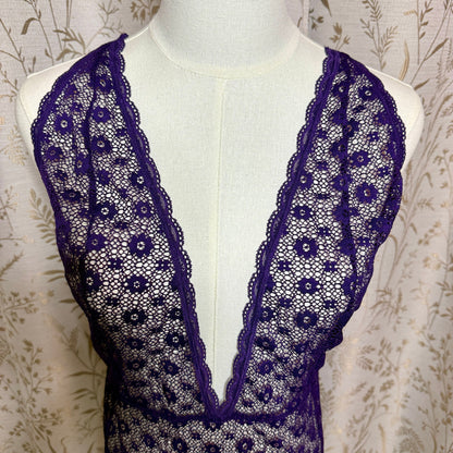 Victoria's Secret Purple Lace Halter Teddy Bodysuit L Plunge Romantic Whimsigoth