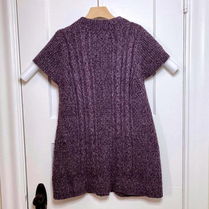 Sonoma Purple Cable Knit Cardigan Womens L Short Sleeve Cozycore Whimsigoth Boho